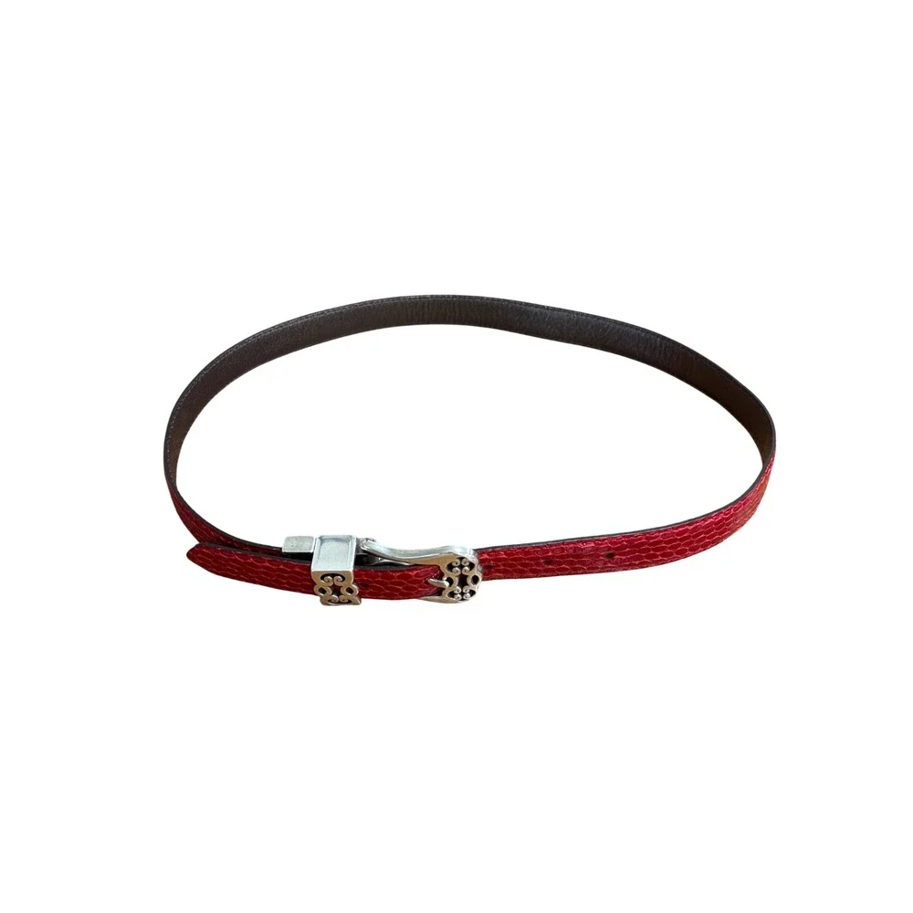 Brighton Womens Reversible Red Snakeskin Brown Leather Belt Size 32 840517